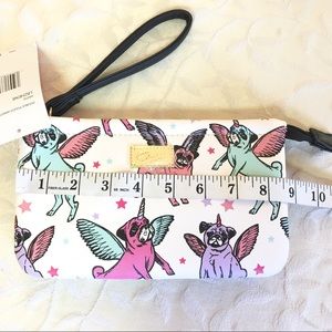 Luv Betsey Johnson Unicorn Pug Stars Double Pouch Wristlet White LBZHEN8 NWT